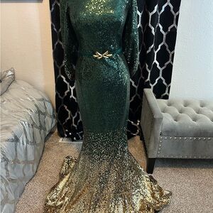 Green and Gold Sequin Gown